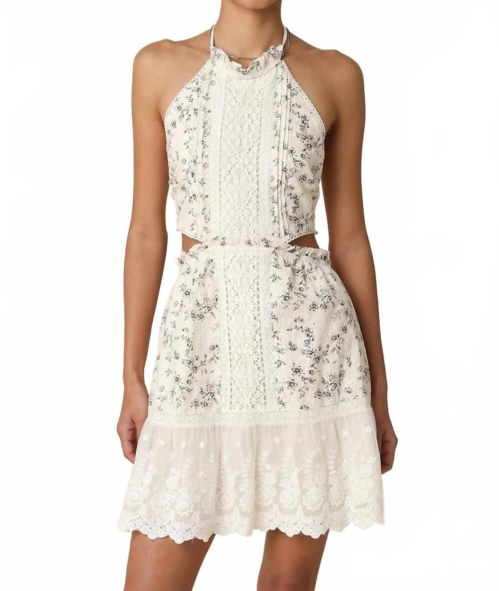 NEW OLIVACEOUS elara embroidered halter mini dress in off white